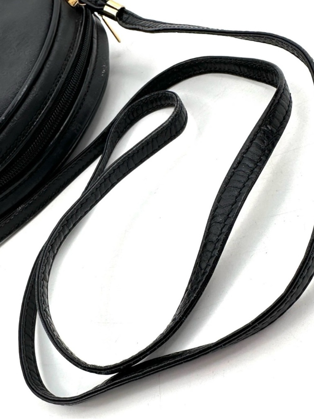 Gucci Vintage Black GG Monogram Round Crossbody Bag PVC Leather Gold Hardware - Picture 8 of 16